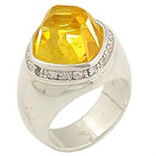 0F223 High-Polished 925 Sterling Silver Ring with AAA Grade CZ in Citrine