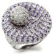 0W018 Rhodium Brass Ring with AAA Grade CZ in Tanzanite