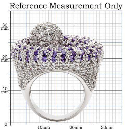 0W018 Rhodium Brass Ring with AAA Grade CZ in Tanzanite