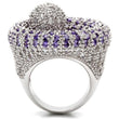 0W018 Rhodium Brass Ring with AAA Grade CZ in Tanzanite