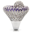 0W018 Rhodium Brass Ring with AAA Grade CZ in Tanzanite