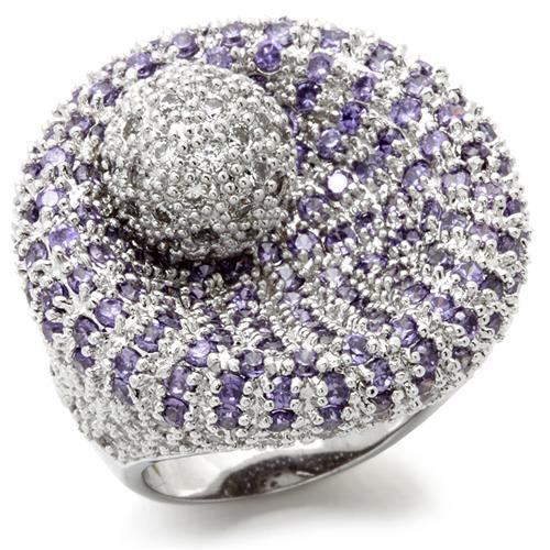 0W018 Rhodium Brass Ring with AAA Grade CZ in Tanzanite