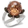 0W021 Rhodium + Ruthenium Brass Ring with AAA Grade CZ in Champagne