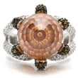 0W021 Rhodium + Ruthenium Brass Ring with AAA Grade CZ in Champagne