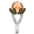 0W021 Rhodium + Ruthenium Brass Ring with AAA Grade CZ in Champagne