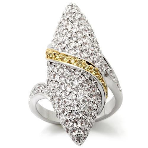 0W099 Gold+Rhodium Brass Ring with AAA Grade CZ in Topaz