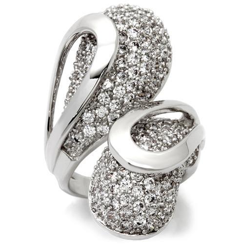 0W118 Rhodium Brass Ring with AAA Grade CZ in Clear