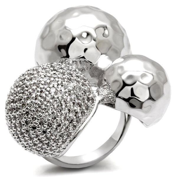 0W121 Rhodium Brass Ring with AAA Grade CZ in Clear