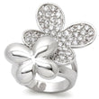 0W147 Rhodium Brass Ring with AAA Grade CZ in Clear