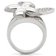 0W147 Rhodium Brass Ring with AAA Grade CZ in Clear