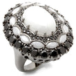 0W213 Ruthenium Brass Ring with Milky CZ in White