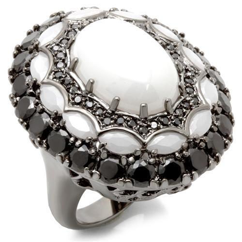 0W213 Ruthenium Brass Ring with Milky CZ in White