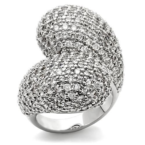 0W216 Rhodium Brass Ring with AAA Grade CZ in Clear