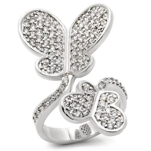 0W237 Rhodium Brass Ring with AAA Grade CZ in Clear