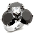 0W269 Rhodium Brass Ring with AAA Grade CZ in Jet