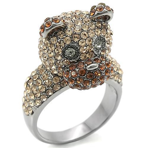 0W279 Ruthenium Brass Ring with Top Grade Crystal in Multi Color