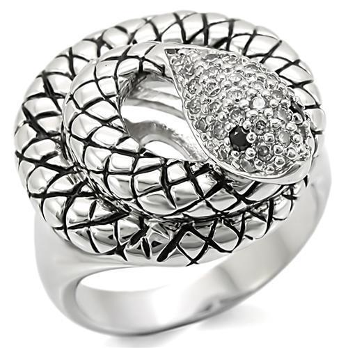 0W281 Rhodium Brass Ring with AAA Grade CZ in Jet