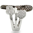 0W295 Rhodium + Ruthenium Brass Ring with AAA Grade CZ in Champagne