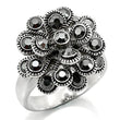 0W301 Rhodium Brass Ring with Top Grade Crystal in Jet