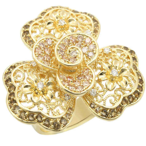 0W312 Gold Brass Ring with AAA Grade CZ in Multi Color