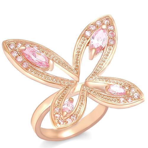 0W381 Rose Gold Brass Ring with AAA Grade CZ in Rose