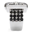 1W048 Rhodium + Ruthenium Brass Ring with AAA Grade CZ in Black Diamond
