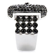 1W048 Rhodium + Ruthenium Brass Ring with AAA Grade CZ in Black Diamond