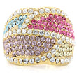 1W053 Gold Brass Ring with Top Grade Crystal in Multi Color