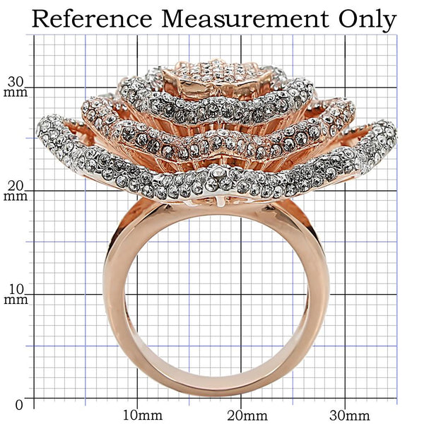 1W023 Rose Gold + Rhodium Brass Ring with Top Grade Crystal in Clear
