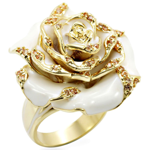 1W040 Gold Brass Ring with AAA Grade CZ in Champagne
