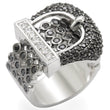 1W048 Rhodium + Ruthenium Brass Ring with AAA Grade CZ in Black Diamond