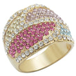 1W053 Gold Brass Ring with Top Grade Crystal in Multi Color