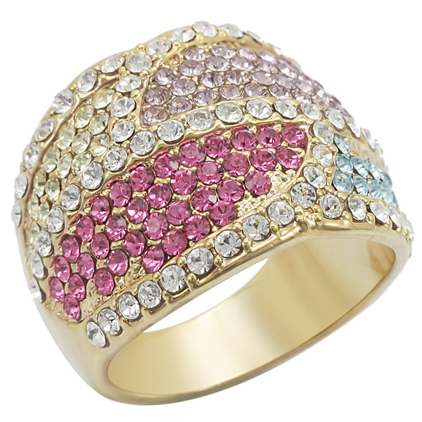 1W053 Gold Brass Ring with Top Grade Crystal in Multi Color