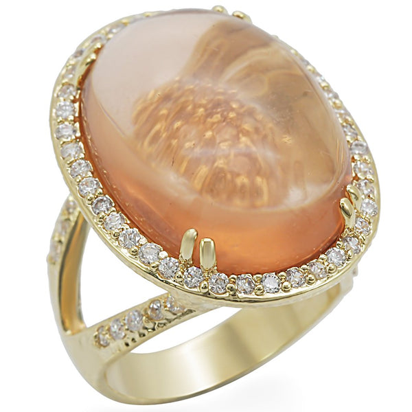 1W056 Gold Brass Ring with Synthetic in Champagne