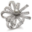 1W093 Rhodium Brass Ring with Synthetic in Gray