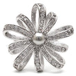 1W093 Rhodium Brass Ring with Synthetic in Gray