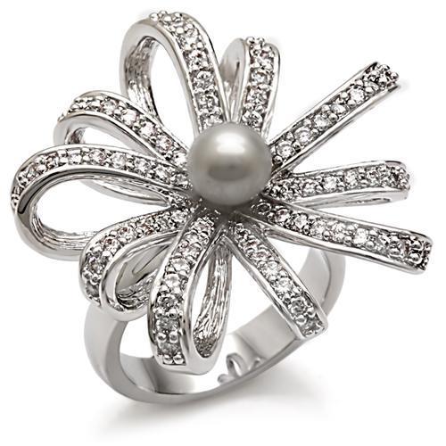 1W093 Rhodium Brass Ring with Synthetic in Gray
