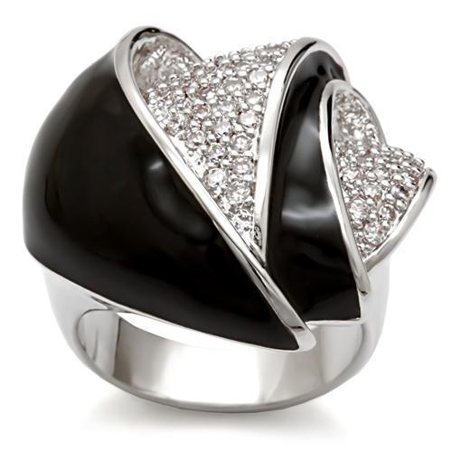 1W105 Rhodium Brass Ring with AAA Grade CZ in Clear