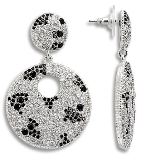 1W122 Imitation Rhodium Brass Earrings with AAA Grade CZ in Black Diamond