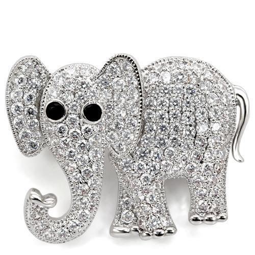 1W125 Imitation Rhodium Brass Brooches with AAA Grade CZ in Black Diamond