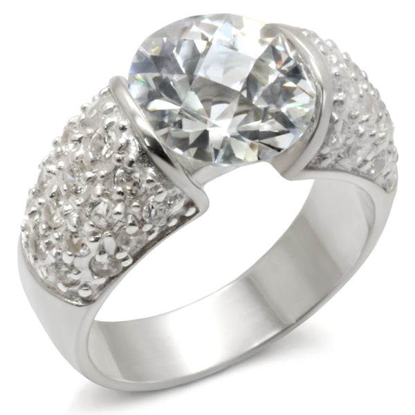 20423 High-Polished 925 Sterling Silver Ring with AAA Grade CZ in Clear