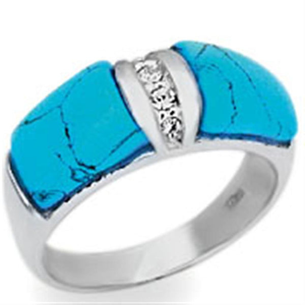 20611 High-Polished 925 Sterling Silver Ring with Synthetic in Sea Blue