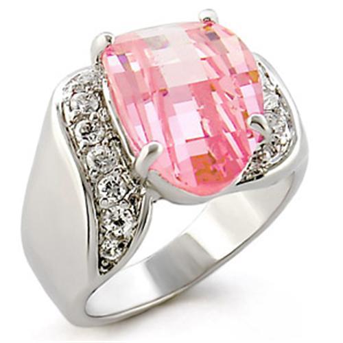 30813 High-Polished 925 Sterling Silver Ring with AAA Grade CZ in Rose
