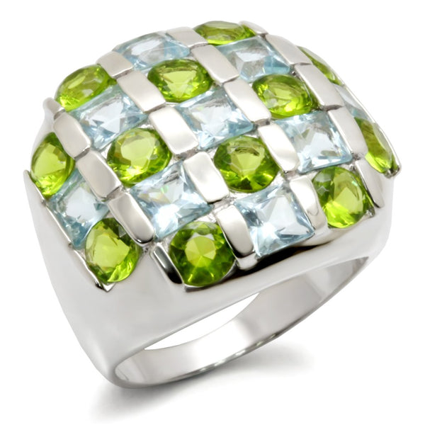 30825 High-Polished 925 Sterling Silver Ring with AAA Grade CZ in Multi Color