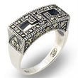 31002 Antique Tone 925 Sterling Silver Ring with Semi-Precious in Jet