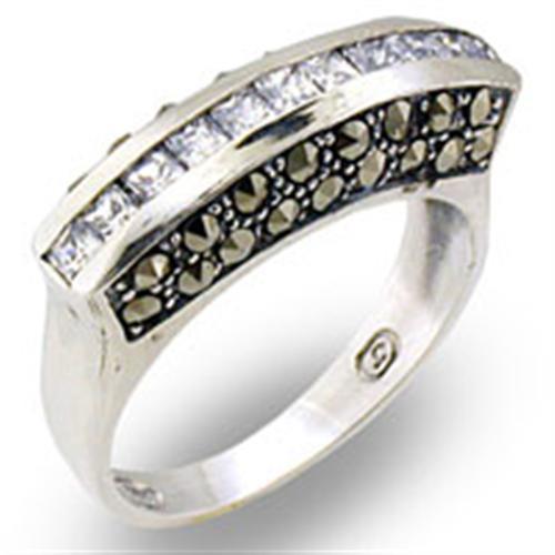 31010 Antique Tone 925 Sterling Silver Ring with AAA Grade CZ in Clear