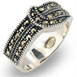 31017 Antique Tone 925 Sterling Silver Ring with Semi-Precious in Jet