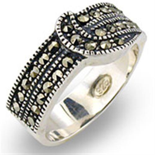 31017 Antique Tone 925 Sterling Silver Ring with Semi-Precious in Jet