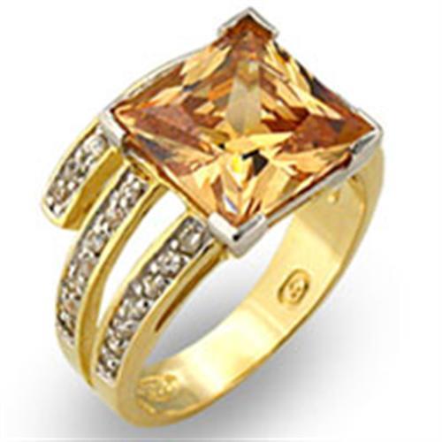 31221 Gold+Rhodium 925 Sterling Silver Ring with AAA Grade CZ in Champagne