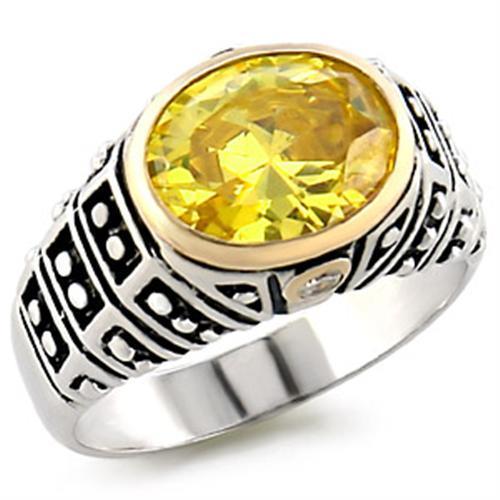 31419 Reverse Two-Tone 925 Sterling Silver Ring with AAA Grade CZ in Topaz